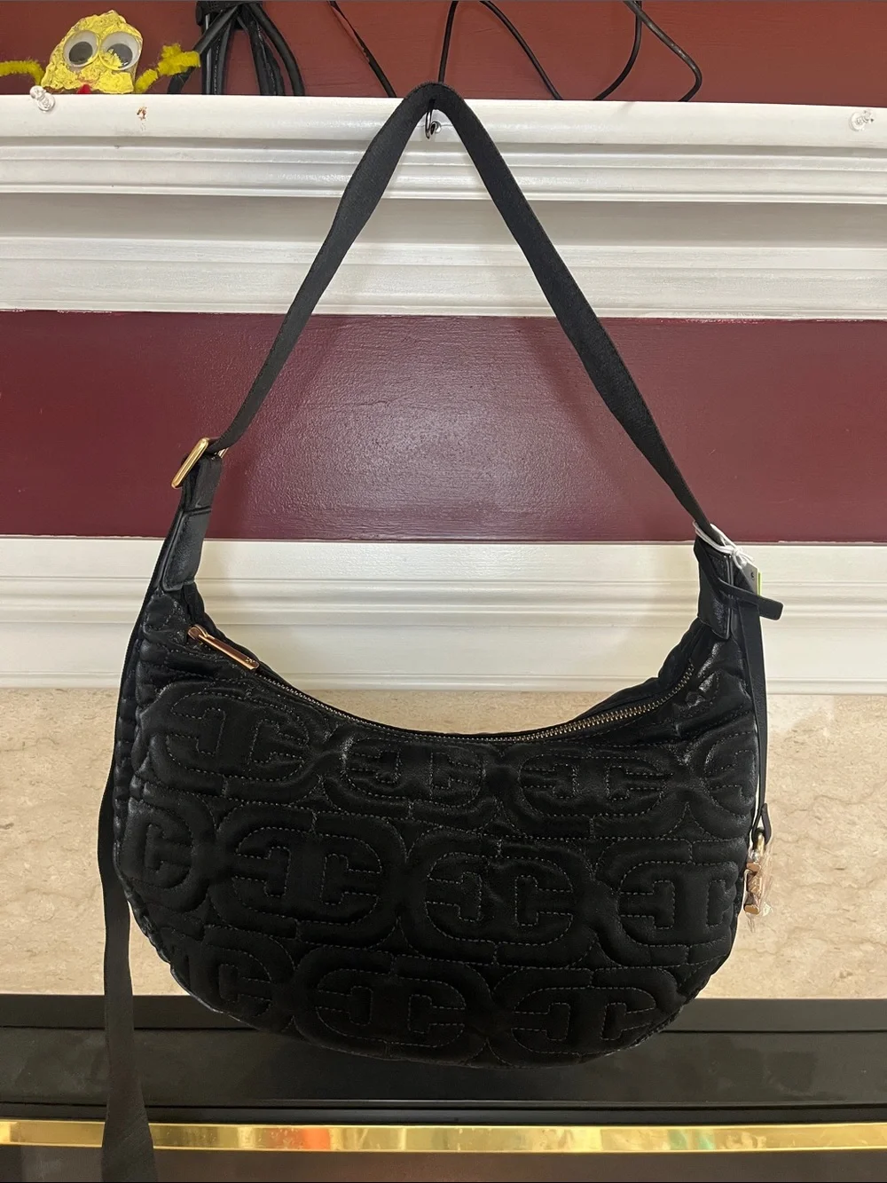 Sam Edelman Black Quilted Hobo Shoulder Bag with Monogram Detail - Picture 2 of 6